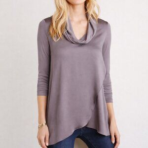 Anthropologie Deletta Faux Wrap Satin Drape Front Cowl Neck Lavender Top Size S